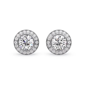 Pendientes Halo con Corte Redondo y Diamantes Cultivados en Laboratorio de 0.60 Ct en Platino para Ocasiones Especiales y Fiestas - Product Image 3