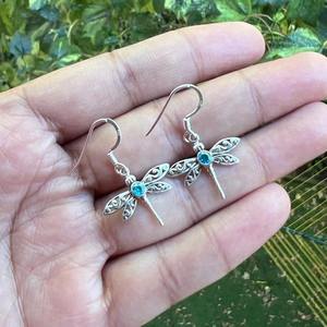 925 argent Sterling bleu topaze pierres précieuses boucles d'oreilles bijoux à la main argent Boho Style boucles d'oreilles bijoux pour femmes cadeau de mariage femme - Product Image 2