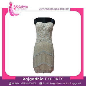 Vestido de Fiesta con Cuentas de Último Diseño, Sin Tirantes, Sin Mangas, Hasta la Rodilla, para Mujer - Product Image 2