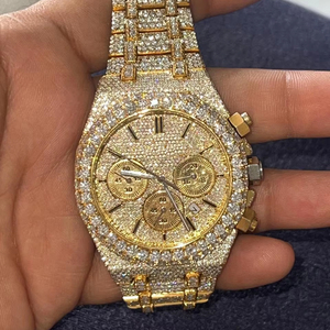 Reloj mecánico de acero inoxidable de oro amarillo de dos tonos Moissanite, caja completamente helada, ventana de esfera de cristal, Unisex, resistente al agua de 20m - Product Image 1