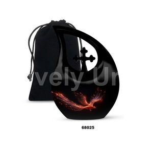 Hermosa urna negra de cremación de pájaro Fénix para cenizas humanas, urna cruzada decorativa con bolsa de terciopelo gratis - Product Image 5