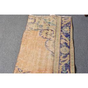 Alfombra de lana de retazos azul naranja Vintage 1,9 X 7.4ft alfombra de sala de estar de tejido plano turco con respaldo de látex 4m de ancho - Product Image 3