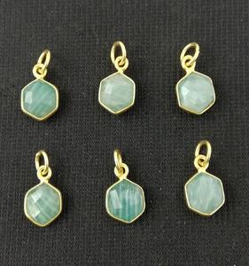 Amazonite pierre précieuse lunette en argent plaqué or forme hexagonale pierre facettée avec caution collier à breloques délicat pendentif bijoux - Product Image 2