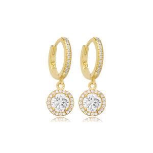 Pendientes colgantes turcos hechos a mano, abalorio de piedra CZ de forma redonda en plata de ley 925 para Joyería Fina al por mayor - Product Image 1