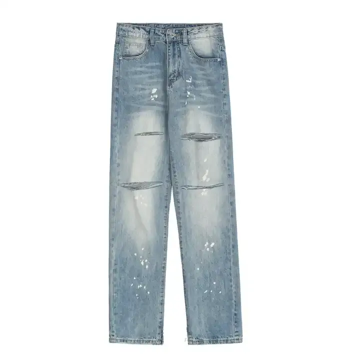 Großhandel Hosen Jeans Homme Noir Aufdruck Jean individuelle Flecken Farbe Farbton Splatter Denim Jeans Herren