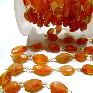 Cornalina Natural 6X9mm Oval Briolette Facetado Mani Forma Alambre de cuentas Envuelto Rosario Cadena Latón Plateado Piedra preciosa Hallazgos - Product Image 1