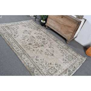 Tapis turc Vintage Beige Vert 4.6 X 7.3ft fait à la main en laine grande surface Patchwork Design rectangulaire couloir Latex pour la décoration de la chambre - Product Image 4