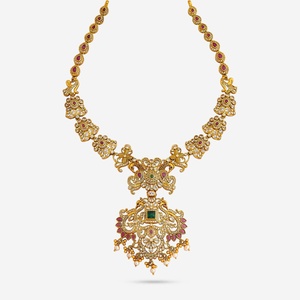 Silver Temple <b>Necklace</b> 178102 Gold Plated Ethnic Religious Style Floral Pattern Chain for Wedding & Gift - Product Image 1