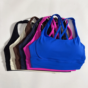 Ensemble de sport pour femmes, haut de sport respirant de couleur unie, soutien-gorge de sport avec rembourrage antichoc, dos croisé, pour le fitness et le yoga - Product Image 2