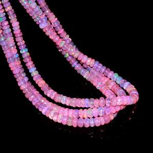 Perles d'opale éthiopienne rose naturelle facettées en forme de rondelle 5-6 mm, perles d'opale éthiopienne Welo à feu vif, brins de perles pour la fabrication de bijoux - Product Image 1