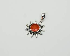 925 argent sterling massif juillet pierre de naissance pendentif soleil Style cornaline rouge avec lunette réglage pendentifs fins et breloques - Product Image 4