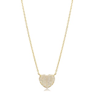 Collar con Colgante Turco de Plata de Ley 925 Hecho a Mano en Estambul con Diseño de Corazón y Piedra CZ, Venta al por Mayor - Product Image 1
