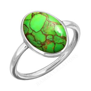 Anillo de estilo clásico de Plata de Ley 925, piedra preciosa turquesa de cobre verde de corte ovalado para bodas, aniversarios, otros eventos especiales - Product Image 1