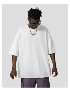 T-shirts pour hommes de taille européenne 260g T-shirt streetwear vierge décontracté à épaules tombantes de luxe surdimensionné avec logo personnalisé pour hommes - Product Image 6