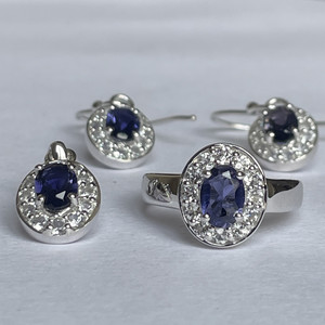 925 Sterling Silver Shah Gems Women's <b>Set</b> Natural Iolite and White Topaz <b>Gold</b> Plated for Wedding and Party - Product Image 5