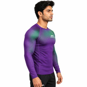 <b>Mens</b> Long Sleeve Compression Shirt Custom Gym Activewear Sports Training Fitness Rash Guard Anti-UV Front Logo Simple Design - Product Image 1