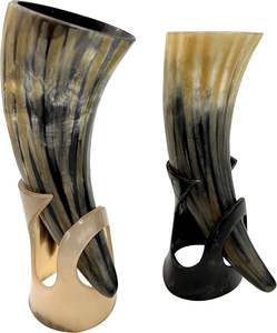 Ensemble de corne à boire Viking médiéval ancien vin tir hydromel tasse alimentaire sûr navire de cérémonie sculpté à la main Animal nautique noël - Product Image 1