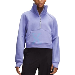 Sweats à demi-fermeture éclair en coton personnalisés de haute qualité Streetwear Sweats à demi-fermeture éclair tricotés en polaire Technique teint uni pour les femmes - Product Image 6