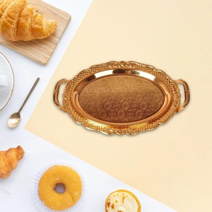 Plateau à fond plat en acier inoxydable plateau de service décoratif de luxe en acier inoxydable cuivre or plaque ronde en métal - Product Image 2
