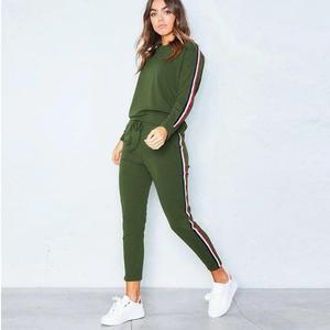 2023 Top qualité Logo personnalisé 100% Trey polaire femmes Jogging costume lignes unies deux pièces survêtement pour les femmes - Product Image 5
