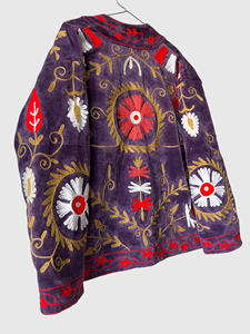 Veste en velours brodée florale à manches longues, taille plus, col mandarin, vêtements d'automne pour femmes - Product Image 4