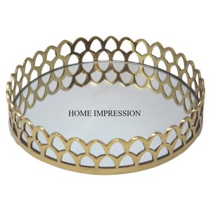 Top Selling Aluminum Casted High Grade Gold Plated Vintage Collection Designer Hotel & Restaurants Supplies Round <b>Mirror</b> <b>Tray</b> - Product Image 4