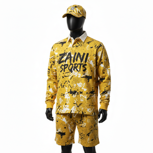 Maillot de rugby pour hommes Premium 220 GSM Tissu piqué en polyester et coton Jaune Noir Impression graphique Logo personnalisé thermocollé Évacuation de l'humidité - Product Image 4