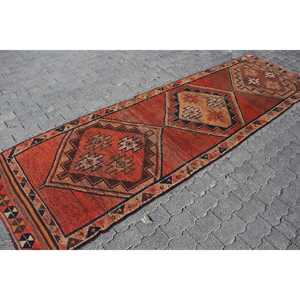 พรมเฮอร์กีขนาด 3.2x10.7 ฟุต พรมวินเทจตุรกี พรมขอบสีน้ำตาลแดง - Product Image 3