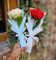 Buatan tangan benang wol massal bunga Crochet Tulip mawar bunga matahari buket untuk Hari Valentine vas pernikahan oleh penerima India