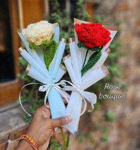 ดอกไม้ถักไหมพรมขนสัตว์ทำมือช่อดอกทิวลิปดอกกุหลาบลิลลี่ดอกทานตะวันสำหรับวันวาเลนไทน์ - Product Image 5