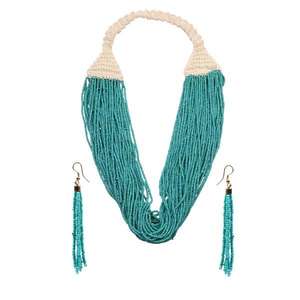 Urthn <b>Blue</b> Beads Statement Necklace Set 1111603F Fashion <b>Jewelry</b> for Women - Product Image 1