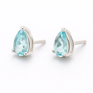 Pendientes de Botón Románticos de Plata de Ley al por Mayor, Chapados en Rodio, con Topacio Azul en Corte Pera, para Bodas, Fiestas y Regalos Infantiles - Product Image 4