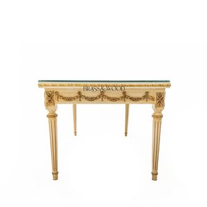Mesa de Centro Rectangular Blanca de Lujo con Tapa de Cristal, Arte Floral Pintado a Mano y Detalles en Latón Dorado para Interiores Clásicos - Product Image 6