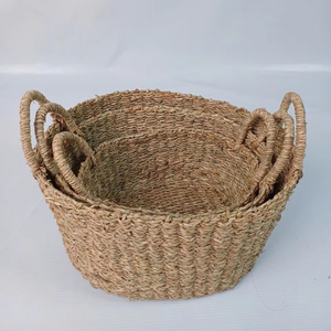 Juego de 3 cestas de almacenamiento decorativas de algas marinas tejidas ovaladas - Product Image 1