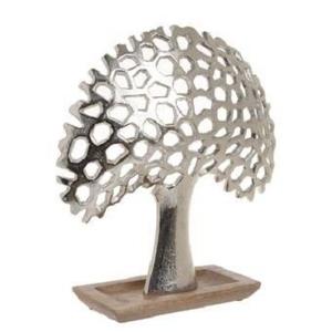 Escultura de Arte de metal con técnica de fundición Diseño antiguo y moderno-Pieza de decoración de Navidad y hogar plateada - Product Image 6