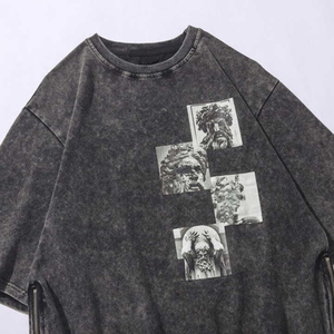 Venta caliente antiguo de alta calidad serigrafía camiseta Streetwear Hip Hop camisas ácido lavado Vintage camiseta - Product Image 5