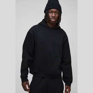 Sweat à capuche court surdimensionné à la mode pull-over polaire épaisse vintage double couche délavé à l'acide sweat à capuche de luxe uni - Product Image 1