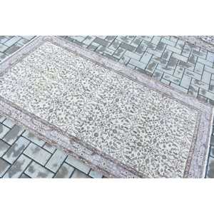 Tapis turc vintage 3,6 x 6,8 pieds, tapis de sol, tapis en laine blanc et marron à bordures - Product Image 4