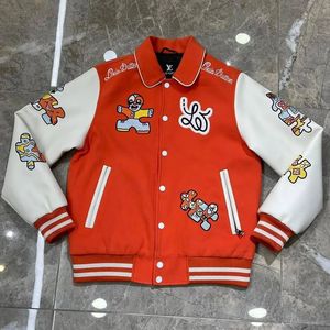 Veste de baseball en cuir PU pour homme, style décontracté, orange, 50% laine, broderie personnalisée, veste universitaire XS pour l'hiver, service OEM - Product Image 4
