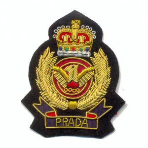High Quality Custom Design Fashion Twill Fabric Handmade Embroidered <b>Badges</b> Bullion Wire fashion crown <b>Badge</b> for uniforms - Product Image 5