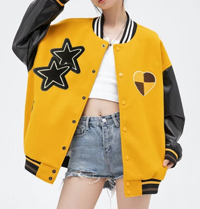 Chaqueta Bomber Varsity personalizada de alta calidad para mujer, abrigo de manga larga para exteriores con botones de trabajo, trajes elegantes, Color sólido, cómodo - Product Image 1