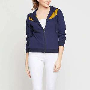 High Quality Plain Blue Color Zipper Hoodies For <b>Women</b> Custom Logo 100% Cotton Fabric Solid <b>Pattern</b> Plus Size Breathable Hoodie - Product Image 2
