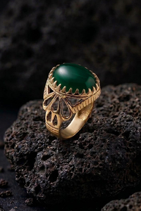 Men's Islamic Vintage Brass Gemstone Cocktail <b>Ring</b> with Natural Oval Black Onyx Stone Rose Gold Plated Bezel Setting - Product Image 5
