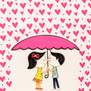 Carte en quilling Couple romantique sous un parapluie Thème de la Saint-Valentin Carte en quilling faite à la main Cartes de vœux avec enveloppe Cadeau pour les amoureux - Product Image 2