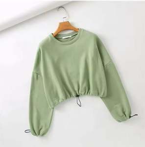 เสื้อสเวตเตอร์มีฮู้ดของผู้หญิงเสื้อครอปแบบสวมหัวสีเรียบ - Product Image 5