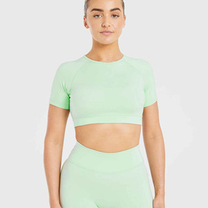 Tops cortos ecológicos de verano para mujer, cuello redondo, manga larga, elásticos, ajustados - Product Image 6