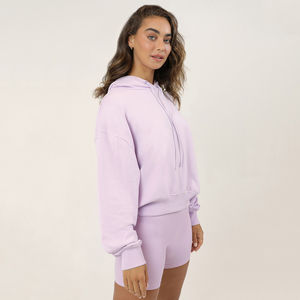 Ropa de mujer Conjunto corto con logotipo personalizado Alta calidad Mujeres Sudadera con capucha recortada de dos piezas con capucha Conjunto de pantalones cortos con cordón - Product Image 2