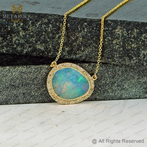 Solid <b>14k</b> <b>Gold</b> <b>Necklace</b> Pave Diamond Jewelry Natural Opal Gemstone Top Quality New Design - Product Image 2