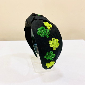 Bandeau perlé, superbes feuilles de trèfle ornées, bandeau artisanal, fournisseurs pour la Saint-Patrick, perles, broderie à la main, bandeau - Product Image 4