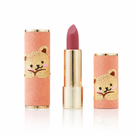 Tube de rouge à lèvres en velours pêche personnalisé avec logo brodé ours Kawaii, vente en gros, fournisseur OEM, faible MOQ